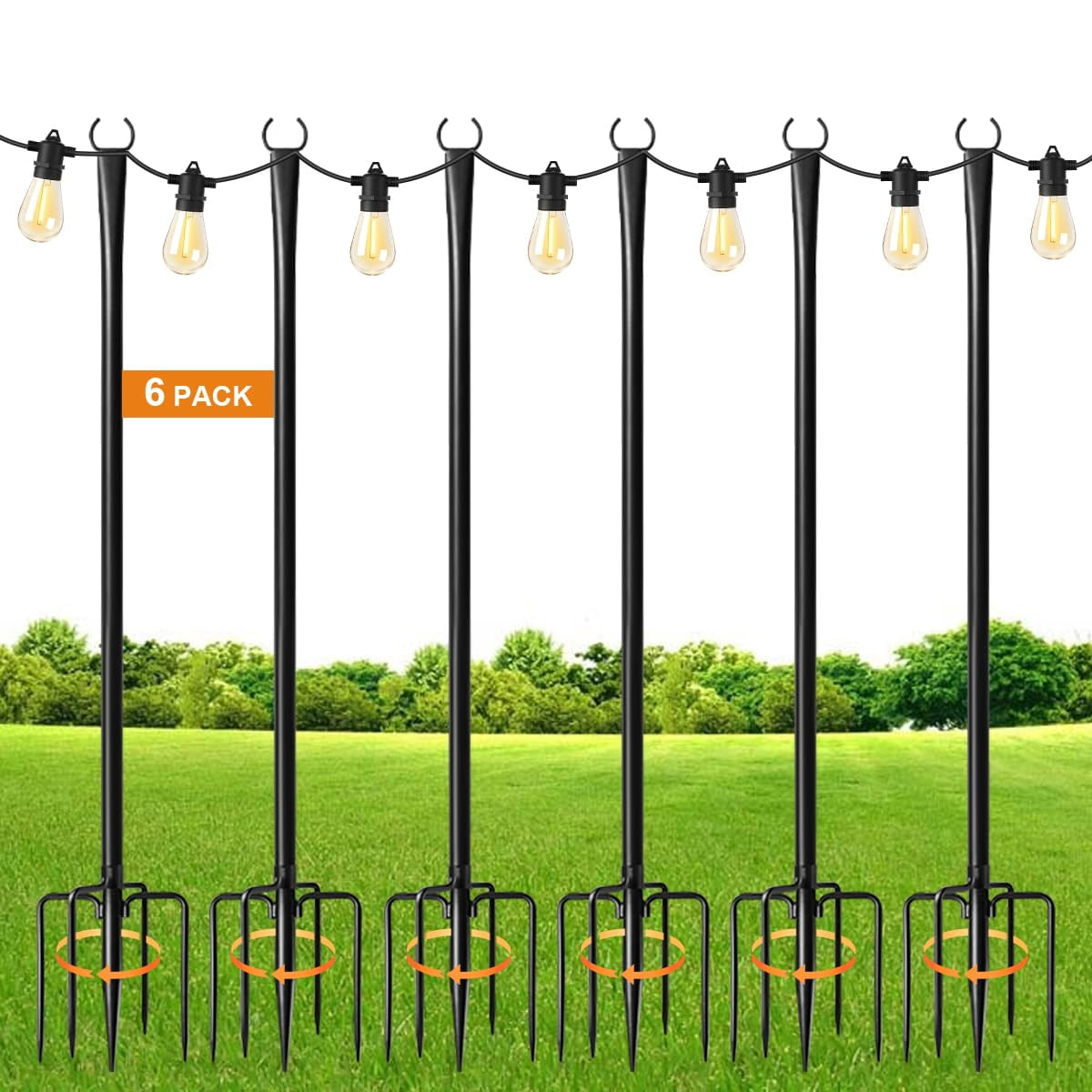 Postes Para Luces De Guirnalda Mulivid, 6 Piezas, 2,7 M, Metal, Para Exterior