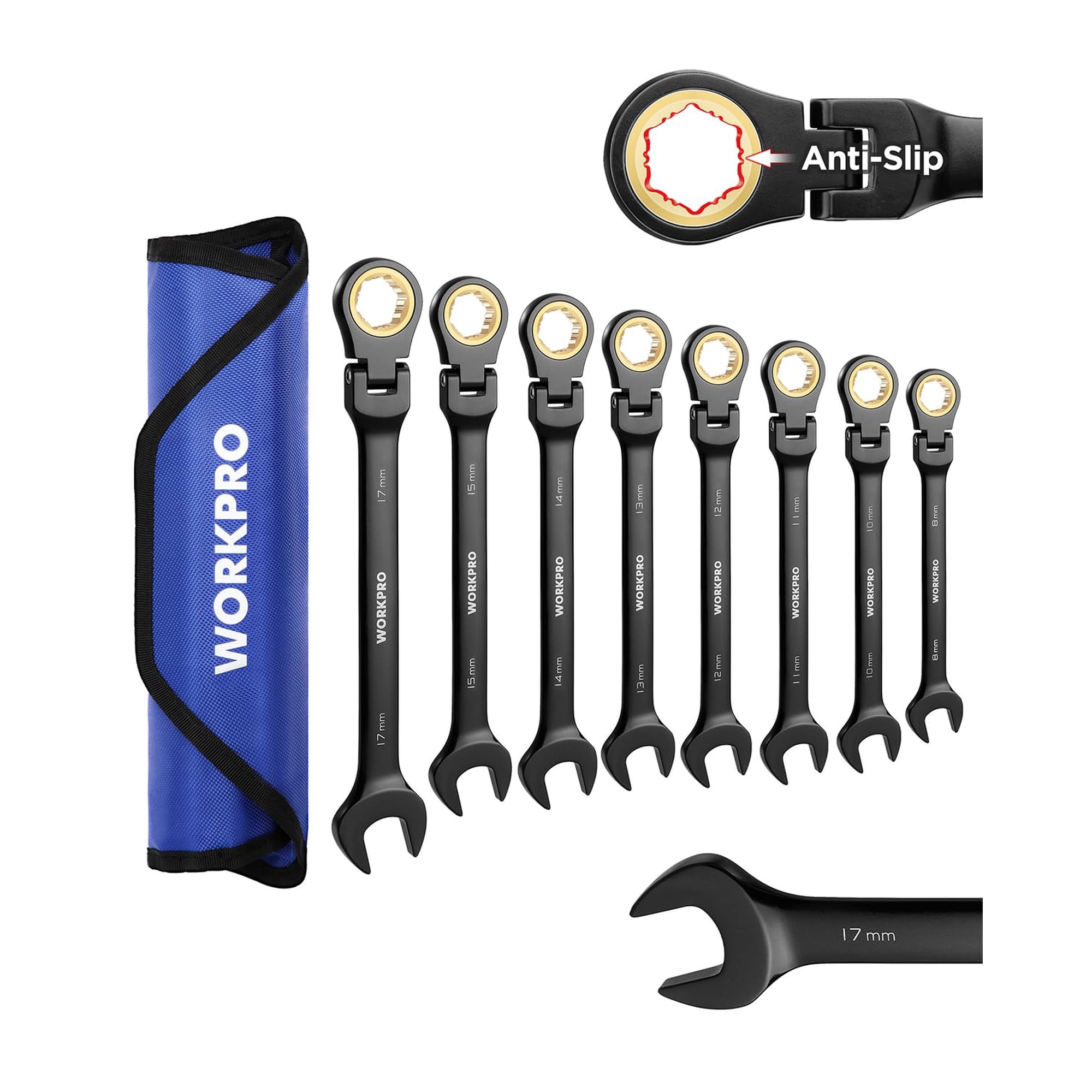 Juego De Llaves Combinadas Con Trinquete Workpro, 8 Piezas, 8-17 Mm