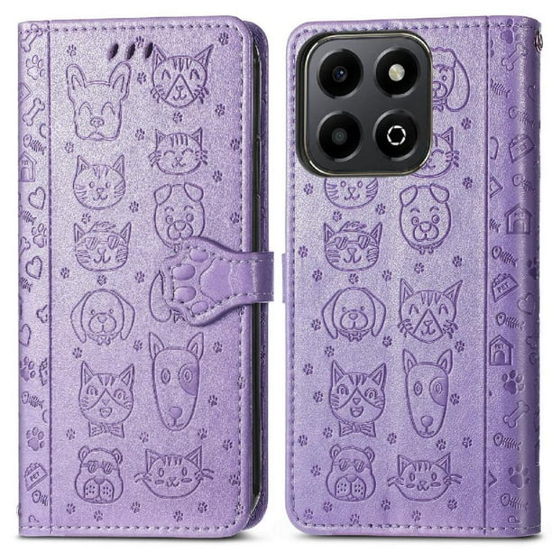 Funda Cartera FOXDOCK para Honor 200 Smart , Flip PU con Relieve de Gatos y Perros, Tarjetero y Soporte