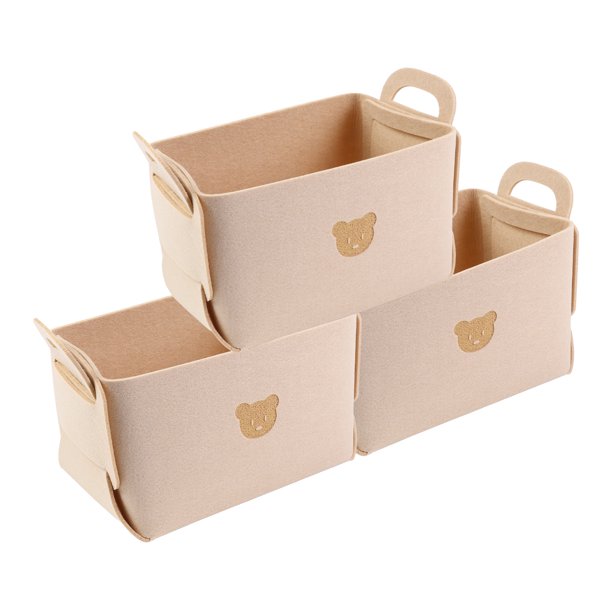 REGALWOVEN Cubo de Almacenamiento, Juego de 3 Cestas de Almacenamiento con Asas para Estantes y Armarios, Cesta de Almacenamiento Plegable para Organizar Ropa y Libros Beige 7.1*5.1*4.3in