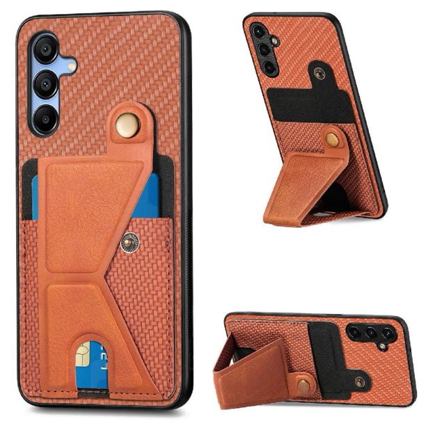 Funda Resistente para Samsung Galaxy A16 con Tarjetero y Soporte, Diseño Magnético Marrón