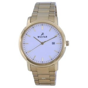 Reloj Westar White Dial Gold Tone Stainless Steel Quartz 50243 Gpn 101 Men'S Watch