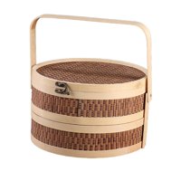 Bothyi - Cesta De Bambú Para Envolver Regalos, Cesta De Bambú Tejida Para Comida, Té, Pastel De Luna, Redonda, 25Cm X 16Cm