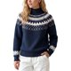 thumbnail image 2 of INSPIRE CHIC Suéter Fair Isle para Mujer Casual Vintage de Cuello Simulado de Manga Larga Talla Mediana Azul Real, 2 of 6