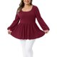 thumbnail image 1 of Agnes Orinda Blusas de Talla Grande para Mujeres Cuello Redondo Manga Larga Top de Punto Peplum 3X Vino Rojo, 1 of 6