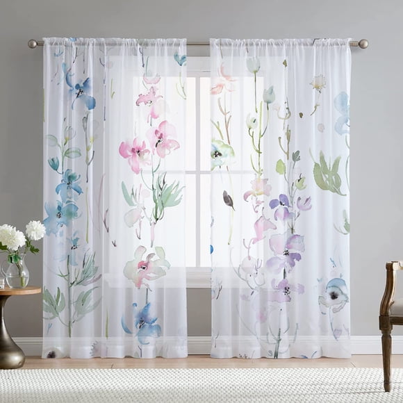 Cortinas Fereyis con hojas florales para sala de estar, 214 cm, 2 paneles