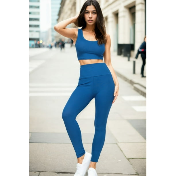 Conjunto de Top Corto y Leggings Acanalados