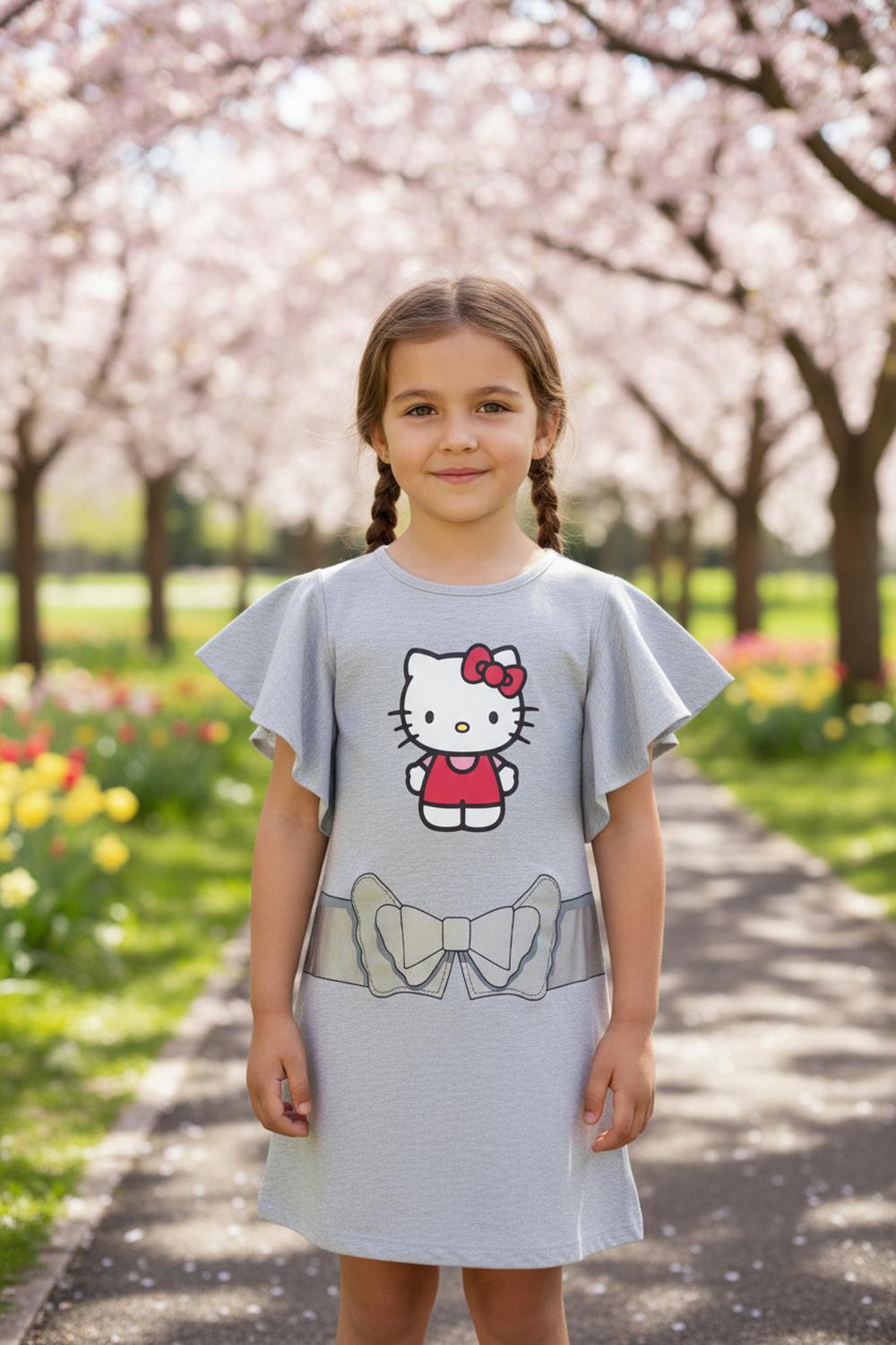 Vestido Niña Hello Kitty Gris 3