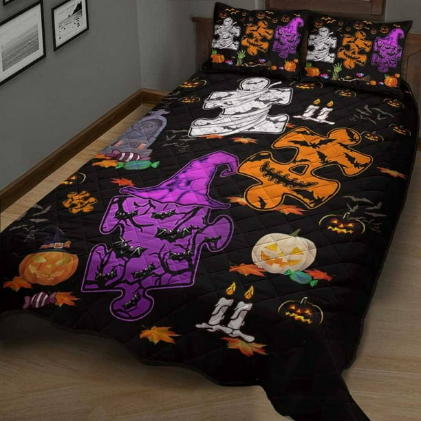 Happy Halloween - Juego de cama edredón de concienciación sobre el autismo