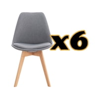 Habita2 Chile - Pack 6 Sillas Para Comedor Tulip Tapiz Lino Base Madera - Café