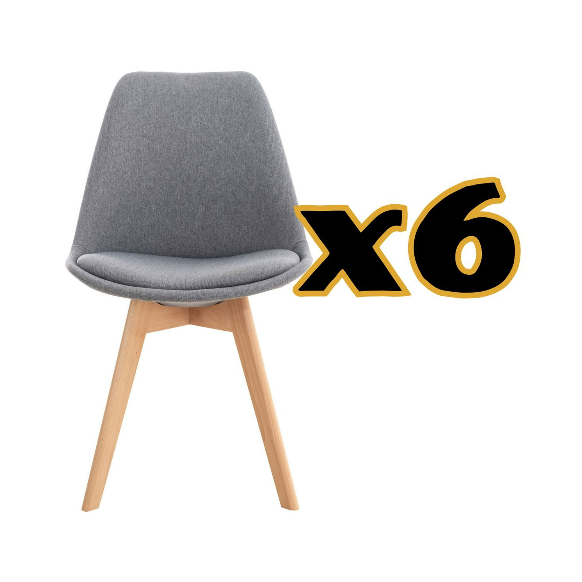 Habita2 Chile - Pack 6 Sillas Para Comedor Tulip Tapiz Lino Base Madera - Café