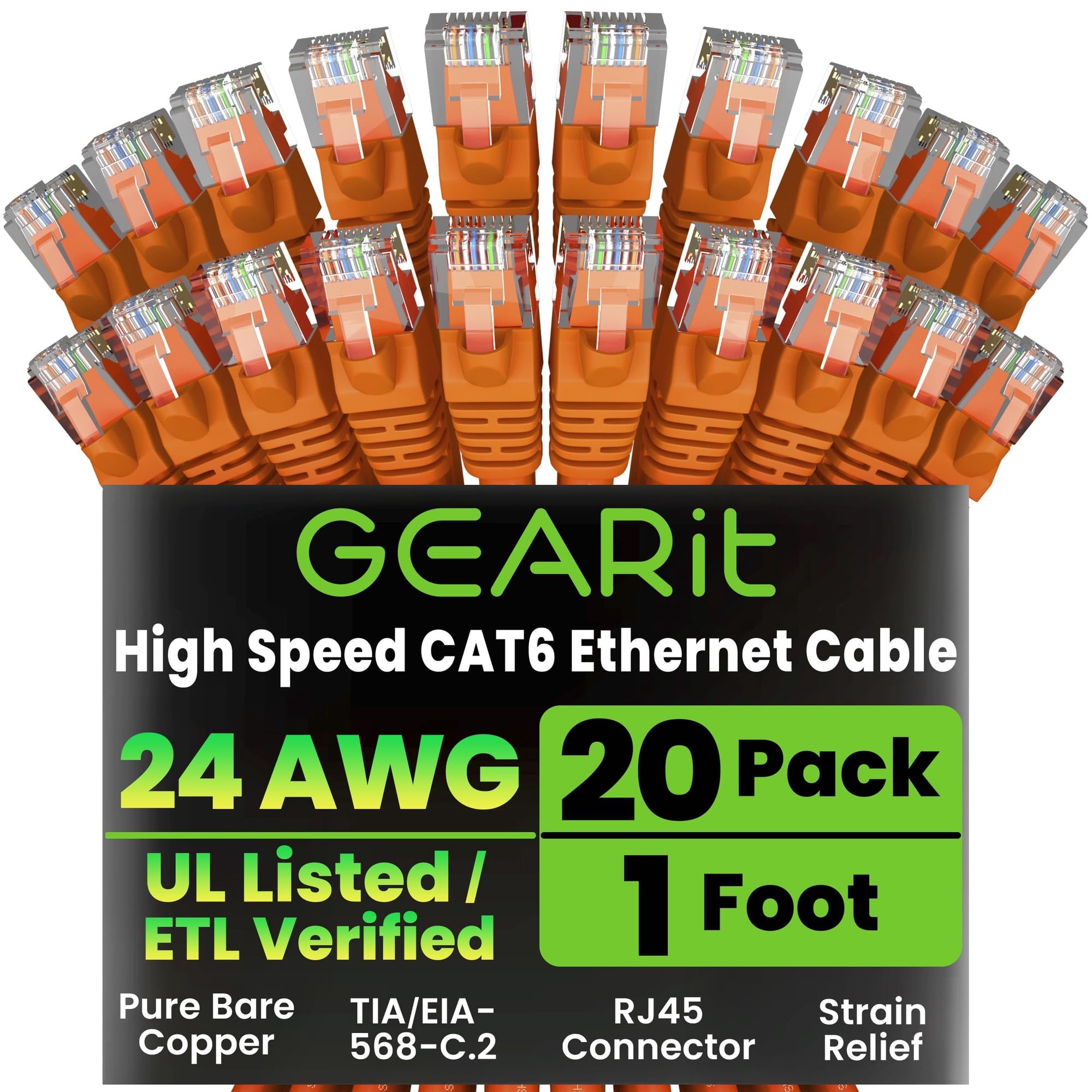 Cable Ethernet Gearit Cat6 Paquete De 20 Unidades De 30 Cm Rj45 10 Gbps