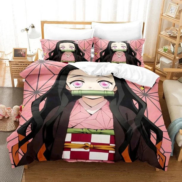 Demon Slayer Nezuko Bedding Set Duvet Cover Bed Set Quilt Cover Pillowcase Comforter Size Boys Adult Bed Sheets
