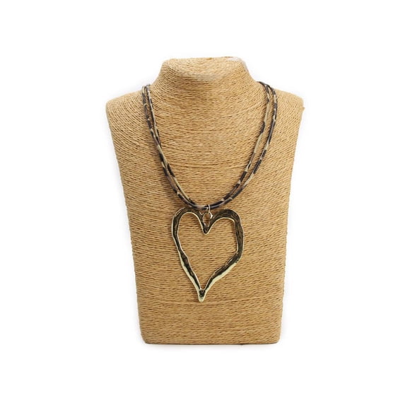 Collar Largo De Gamuza Animal Print Dije Corazón Boho 43 Cm