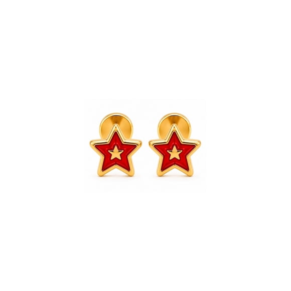 Aros Abridores Estrella Colores 5mm Oro 14k Bebé Niña Rojo