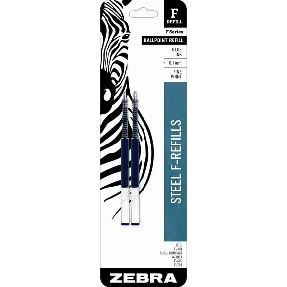 Recambio para bolígrafo Zebra Pen F-Series, acero inoxidable, azul fino, 0,7 mm