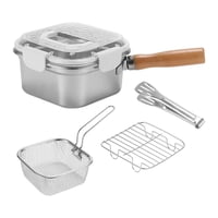 Magideal - 5 Piezas Olla Freidora Compacta Con Cesta Para Freír Sartén De Acero Inoxidable Juego De Utensilios De Cocina Adecuado Para Espacios Pequeños Y Viajes Blanco
