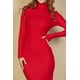 thumbnail image 3 of Vestido Midi Ajustado de Manga Larga con Cuello Alto Acanalado Rojo L, 3 of 5