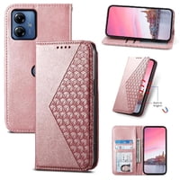 Funda Flip Foxdock Para Motorola Moto G24/G04 , Estilo Billetera Con Diseño Rombo, Correa De Mano Y Soporte, Uso Diario