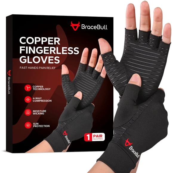 Guantes KMEIVOL S de compresión con cobre sin dedos, color negro