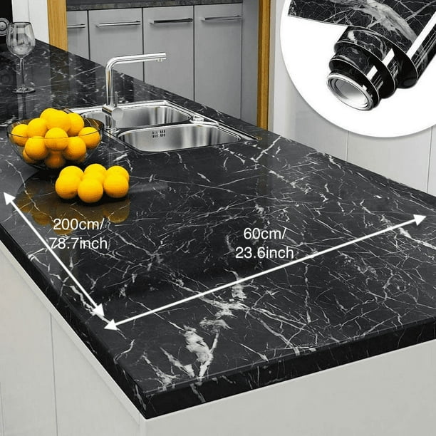 1pc 23.6"x78.7" Glossy Marble Paper Granite Grey/White Roll Kitchen Countertop Cabinet Furniture Refurbishment Thick Wallpaper PVC Easy Removable Wall Decor
