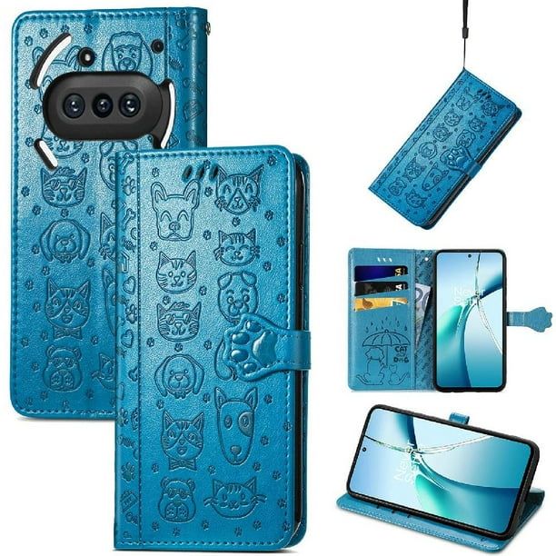 Funda Cartera FOXDOCK para Nothing Phone 3A , Flip PU con Relieve de Gatos y Perros, Tarjetero y Soporte