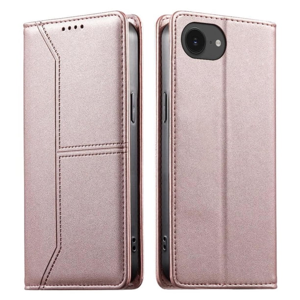 Funda tipo cartera con bloqueo RFID para iPhone 16e cubierta magnética de cuero con tapa y soporte Rosa