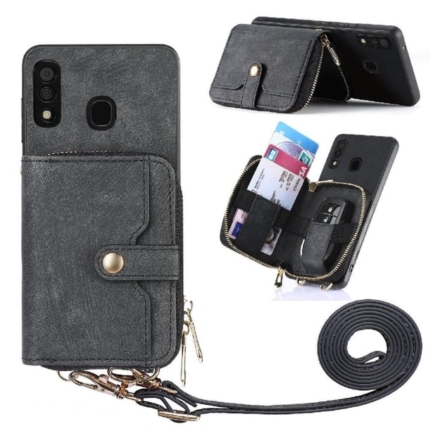 Funda Tipo Cartera con Correa Cruzada para Samsung Galaxy A30/A20 Protección Contra Golpes Negro