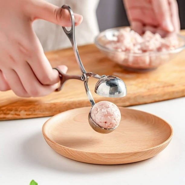 1pc/2pcs Meatball Clip, Stainless Steel Non-stick Pot Meatball Maker, Meatball Making Tool Clip, Novice Non-stick Stopper Meatball Spoon, Cooking Spoon, Stainless Steel Kitchen Accessories
