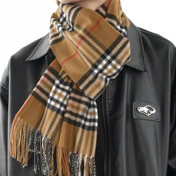 Bufanda Cachemira Delgada Cuadros Y Flecos 180x33 Cms beige Talla Única