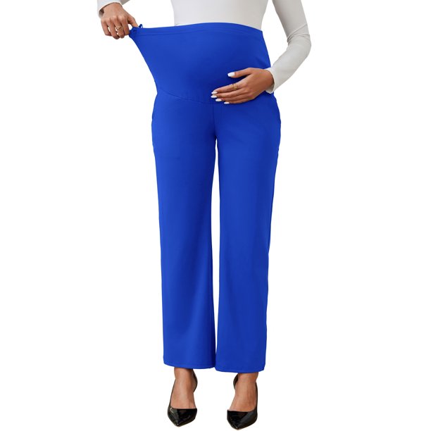 INSPIRE CHIC Pantalones de Maternidad de Pierna Ancha para Mujeres Sobre la Barriga Elásticos y Extensibles con Bolsillos Azul Real XL
