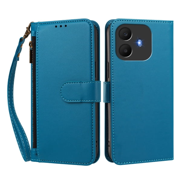 Funda Tipo Billetera para TCL K70 Power 4G/70 4G con Soporte y Bolsillo con Cierre Azul