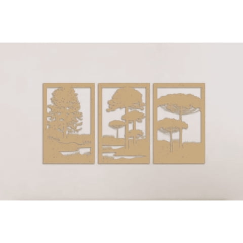 Genérico - Set De 3 Cuadros Paisaje Árboles Araucarias Natural
