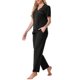 thumbnail image 4 of INSPIRE CHIC Conjunto de Pijama para Mujer con Manga Corta, Camisa Abotonada con Ribete en Contraste y Pantalones Largos, Talla 2XL Negro, 4 of 6