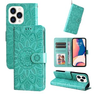 Funda Tipo Cartera Foxdock Para Iphone 14 Pro , Diseño Girasol En Relieve, Cuero Pu, Cierre Magnético, Soporte Y Tarjetero