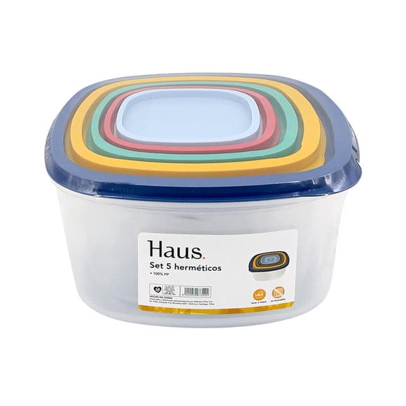 Hermético Arcoiris Cuadrado Pp 5 Piezas Multicolor