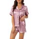 thumbnail image 1 of INSPIRE CHIC Conjunto de pijama de manga corta para mujer con ribete en contraste Regreso a clases Conjunto de pijama suave con botones y cuello con muesca para primavera verano L Rosa, 1 of 6