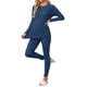 thumbnail image 4 of INSPIRE CHIC Conjuntos de Pijama para Mujer Tejido de Canalé Manga Larga Top Pantalones Conjunto Casual de Salón Conjunto de 2 Piezas Conjuntos a Juego Ropa de Dormir S Azul Marino, 4 of 6