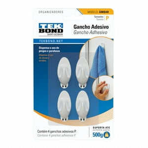 Ganchos Adhesivos Plástico Ambar Blanco P - 0.5Kg 4Un. - Tekbond
