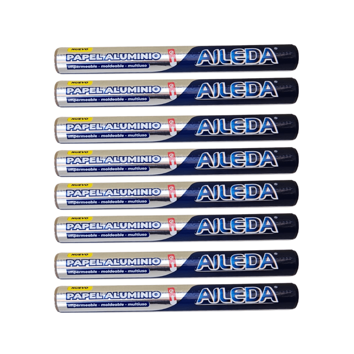 Pack 8 Rollo Papel Aluminio Aileda 7.5m X 30cm Cocina