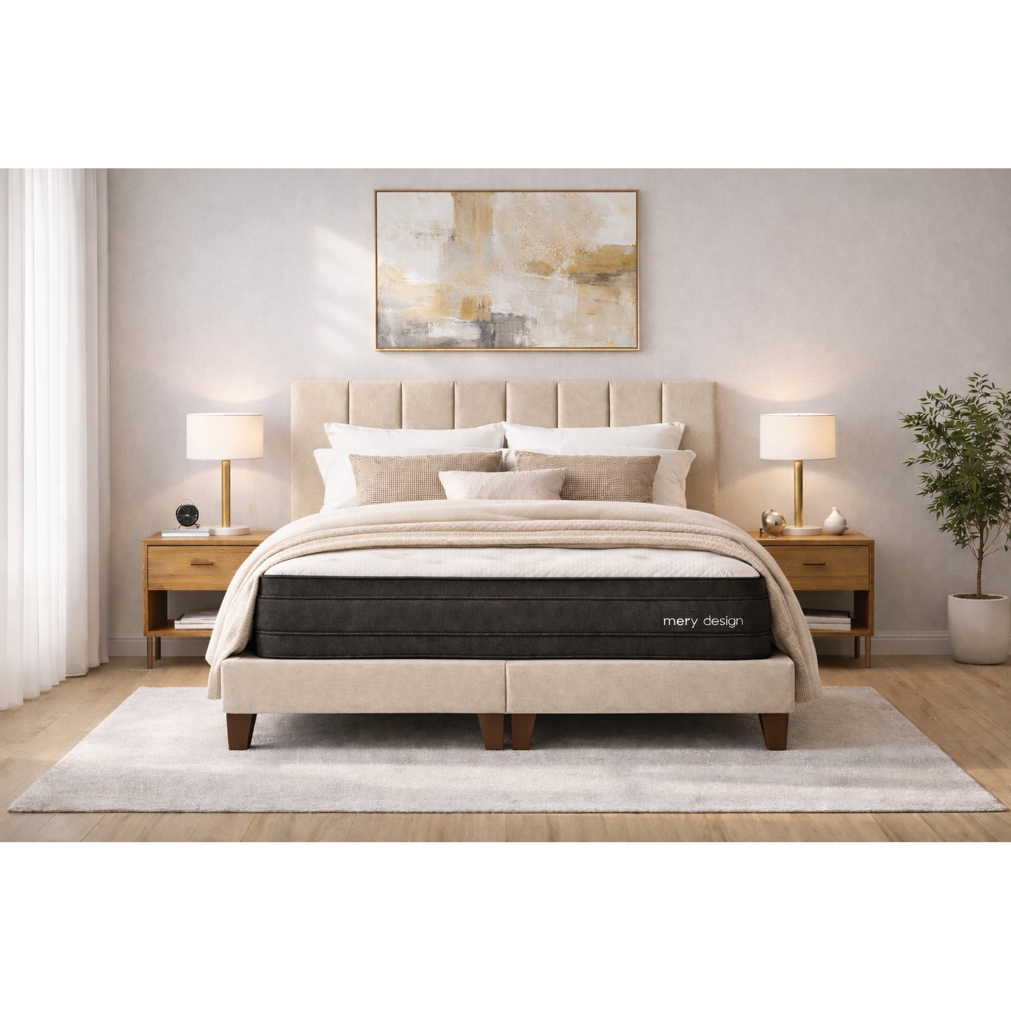 Ethan Desing - Cama 2 Plazas Completa | Base Europea + Colchón Excellense Plus 25cm + Respaldo Tapizado