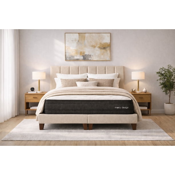 Cama 2 Plazas Completa Beige | Base Europea + Colchón Excellense Plus 25CM + Respaldo Tapizado