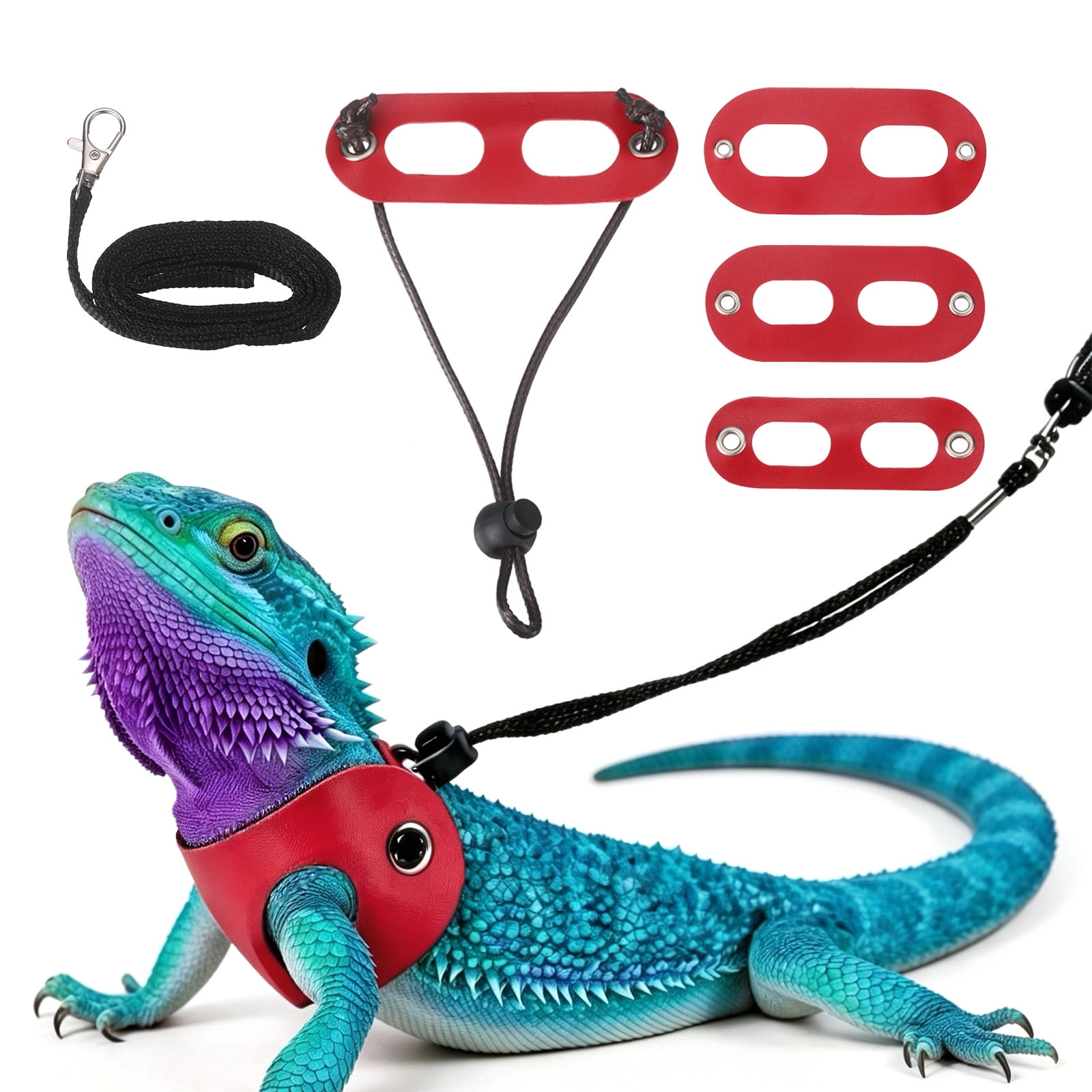Arnés de Correa para Lagarto Barbudo Uxcell, Arnés de Dinosaurio para Lagarto Ajustable con Cuerda de Tracción de Cuero Suave (S/M/L, 3 Piezas, Rojo), para Lagarto Barbudo Reptil Ardilla Rata