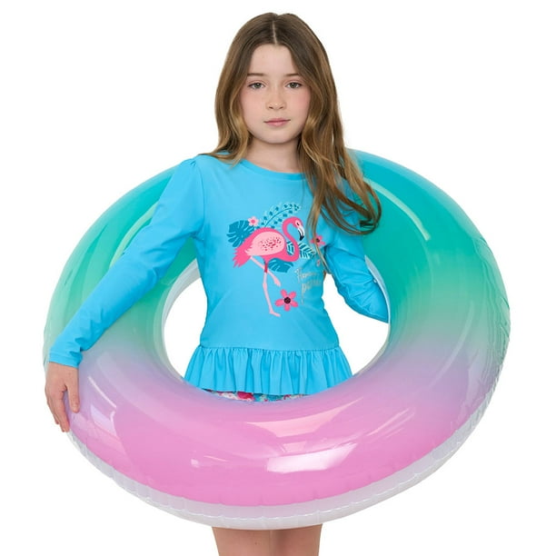 Traje De Baño Niña Kids Manga Larga Turquesa Corona