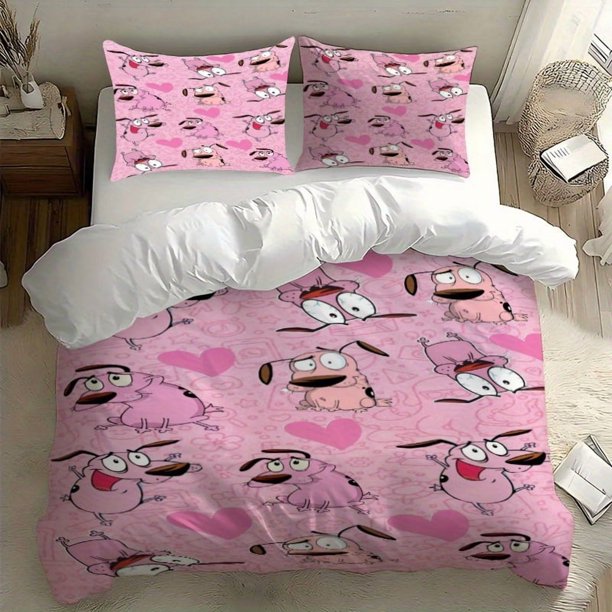 3pcs Shy Puppy Romantic Wallpaper Digital Print Bedding Set
