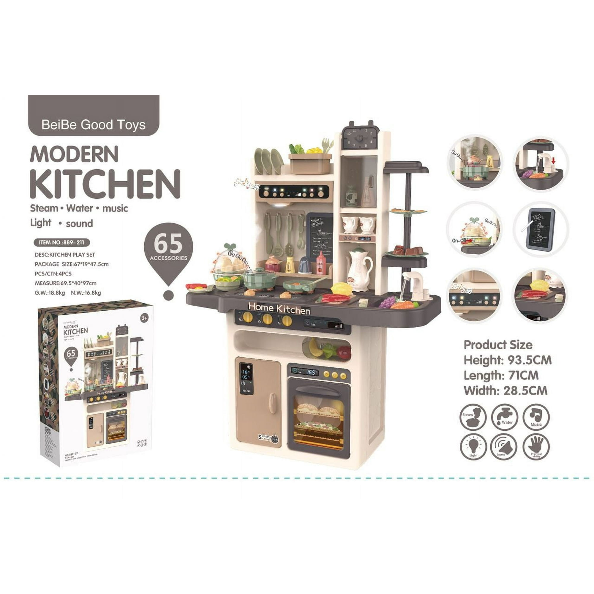 Modernkitchen - Cocina De Juguete 65 Piezas 93.5cms Altura Café Vapor Agua