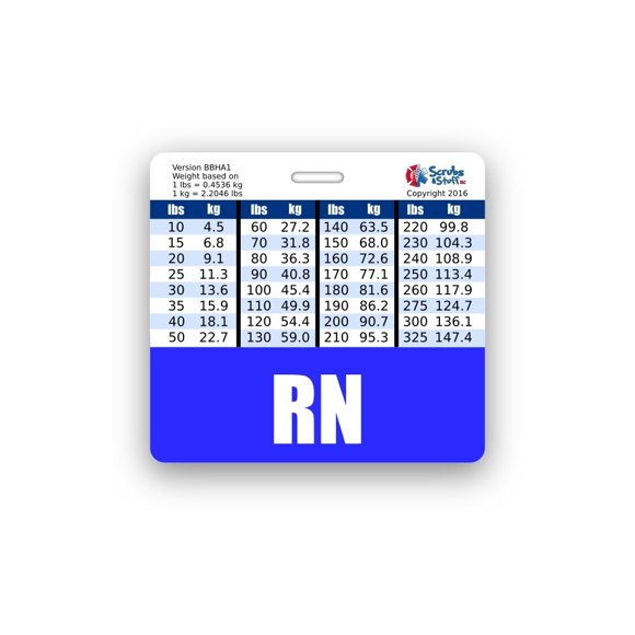 Soporte de Credencial RN Horizontal con Gráficos de Conversión de Altura y Peso (Azul)