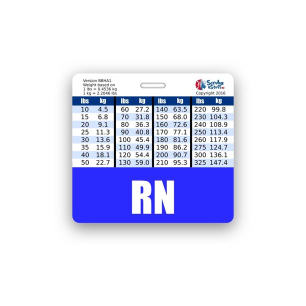 Soporte de Credencial RN Horizontal con Gráficos de Conversión de Altura y Peso (Azul)