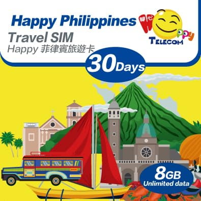 Tarjeta SIM HAPPY TELECOM 8 GB 30 días Filipinas 5G