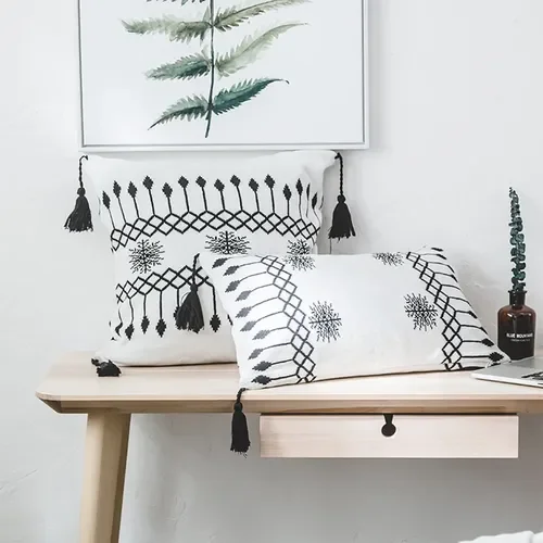 2x Funda Cojin Decorativo 45x45 Boho Nordic Larentia Algodon Blanco